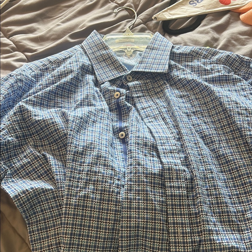 Bugatchi Blue Plaid Casual Shirt